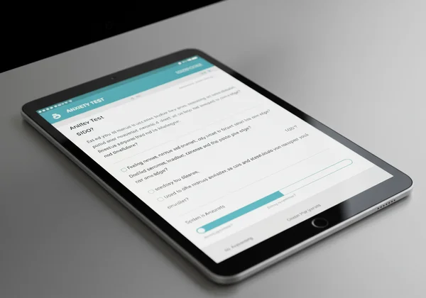 Skrin menunjukkan ujian keresahan dalam talian dengan soalan
