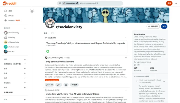 Reddit r/socialanxiety