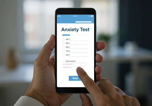 Un usuario realizando una prueba de ansiedad en un dispositivo digital