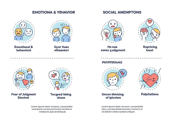 Infographic showing emotional and physical anxiety symptoms.