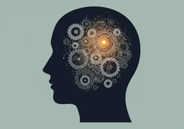 Abstract illustration of a head with gears turning nonstop.