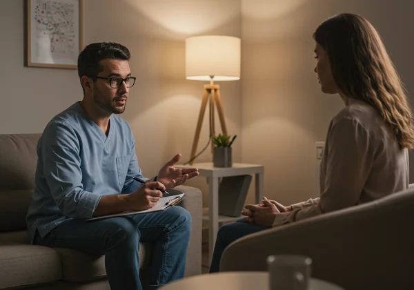 Therapist and patient during a professional anxiety assessment